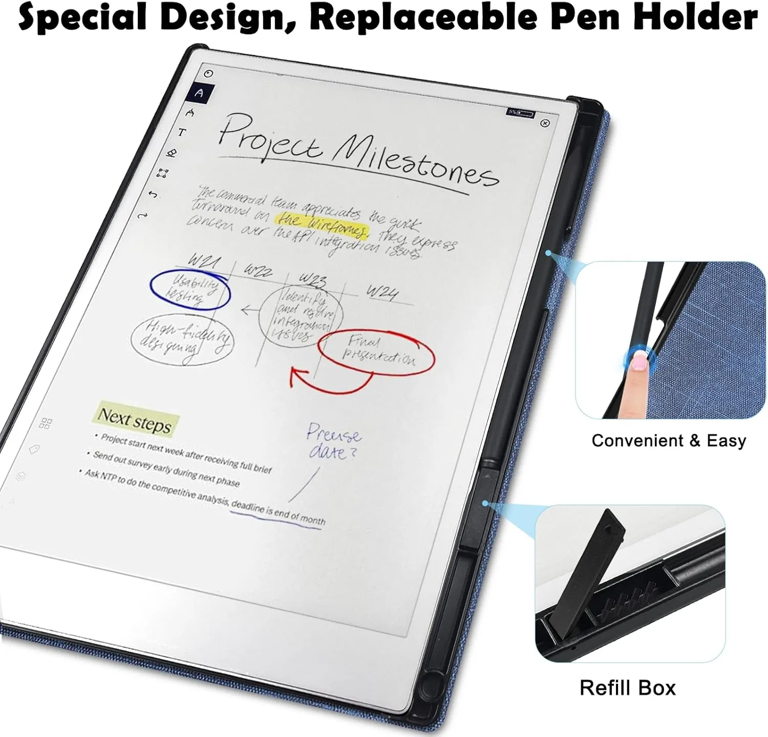 Case for Remarkable Paper Pro Tablet 11.8" (Released in 2024), Hard Back Shell Protective Book Folio Cover with Built-in Pen Holder, with Auto Sleep/Wake Function.