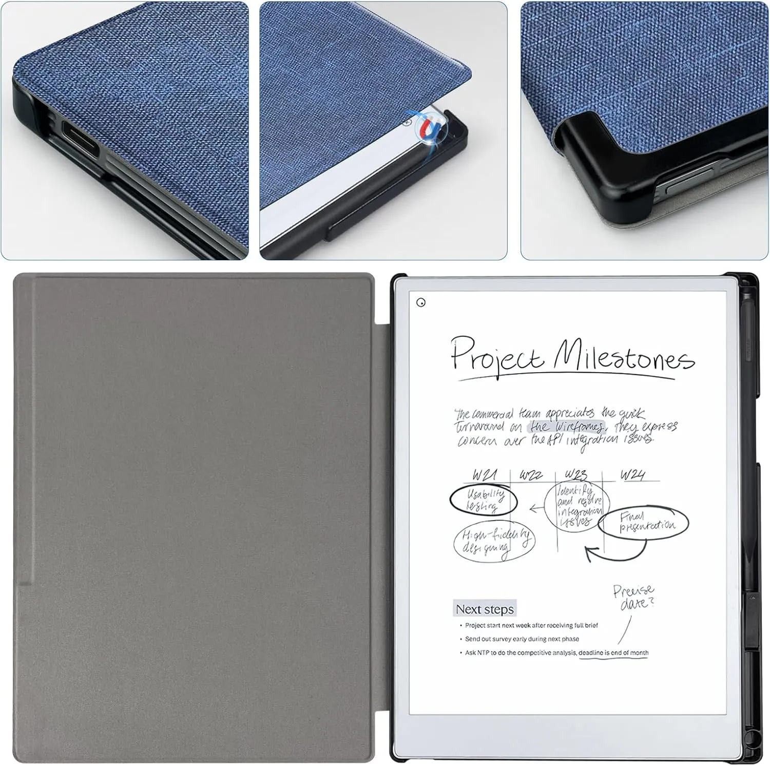Case for Remarkable Paper Pro Tablet 11.8" (Released in 2024), Hard Back Shell Protective Book Folio Cover with Built-in Pen Holder, with Auto Sleep/Wake Function.