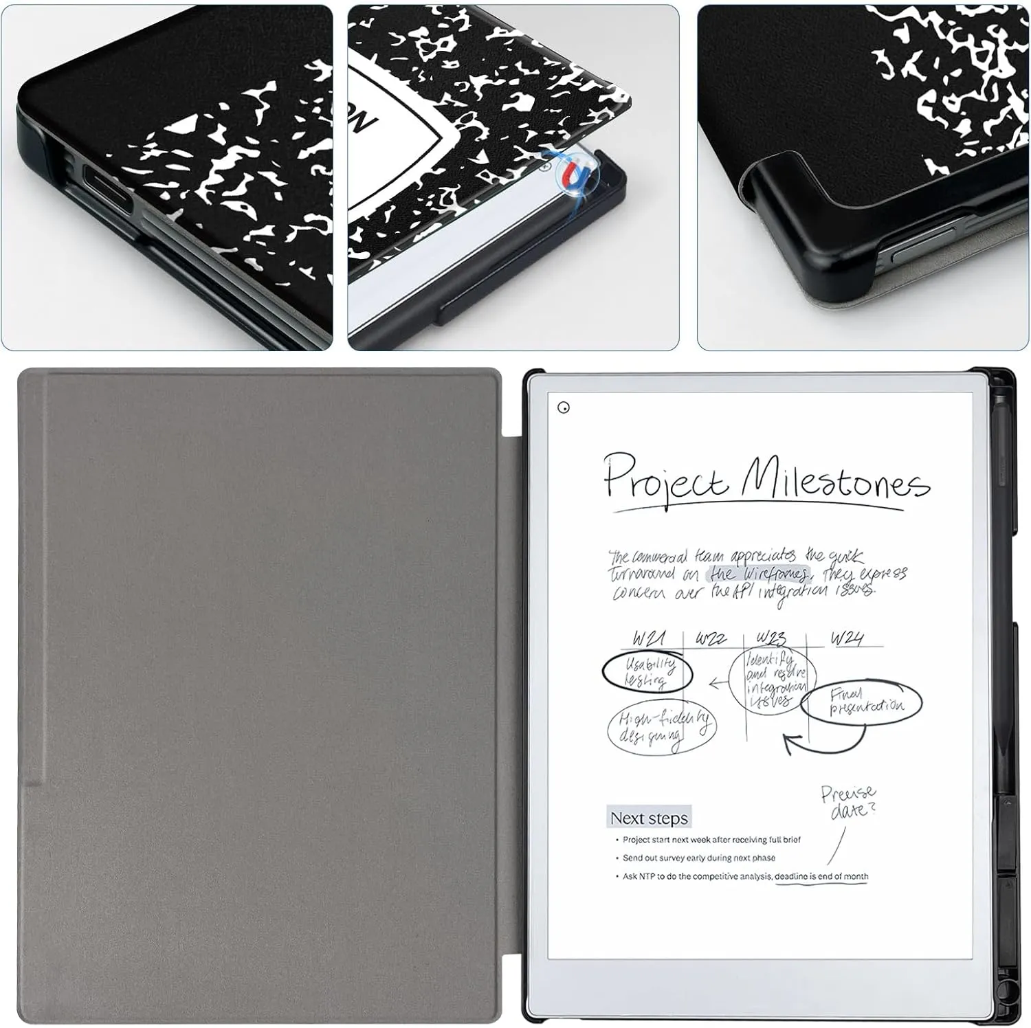Case for Remarkable Paper Pro Tablet 11.8" (Released in 2024), Hard Back Shell Protective Book Folio Cover with Built-in Pen Holder, with Auto Sleep/Wake Function.