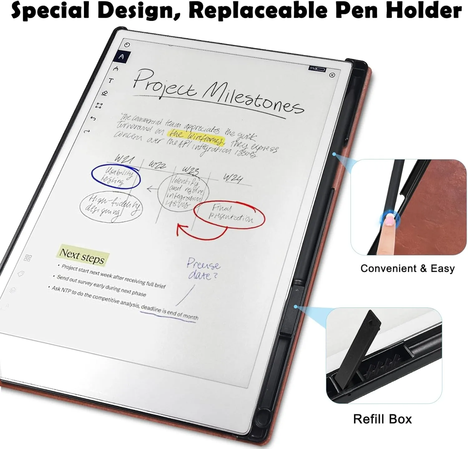 Case for Remarkable Paper Pro Tablet 11.8" (Released in 2024), Hard Back Shell Protective Book Folio Cover with Built-in Pen Holder, with Auto Sleep/Wake Function.