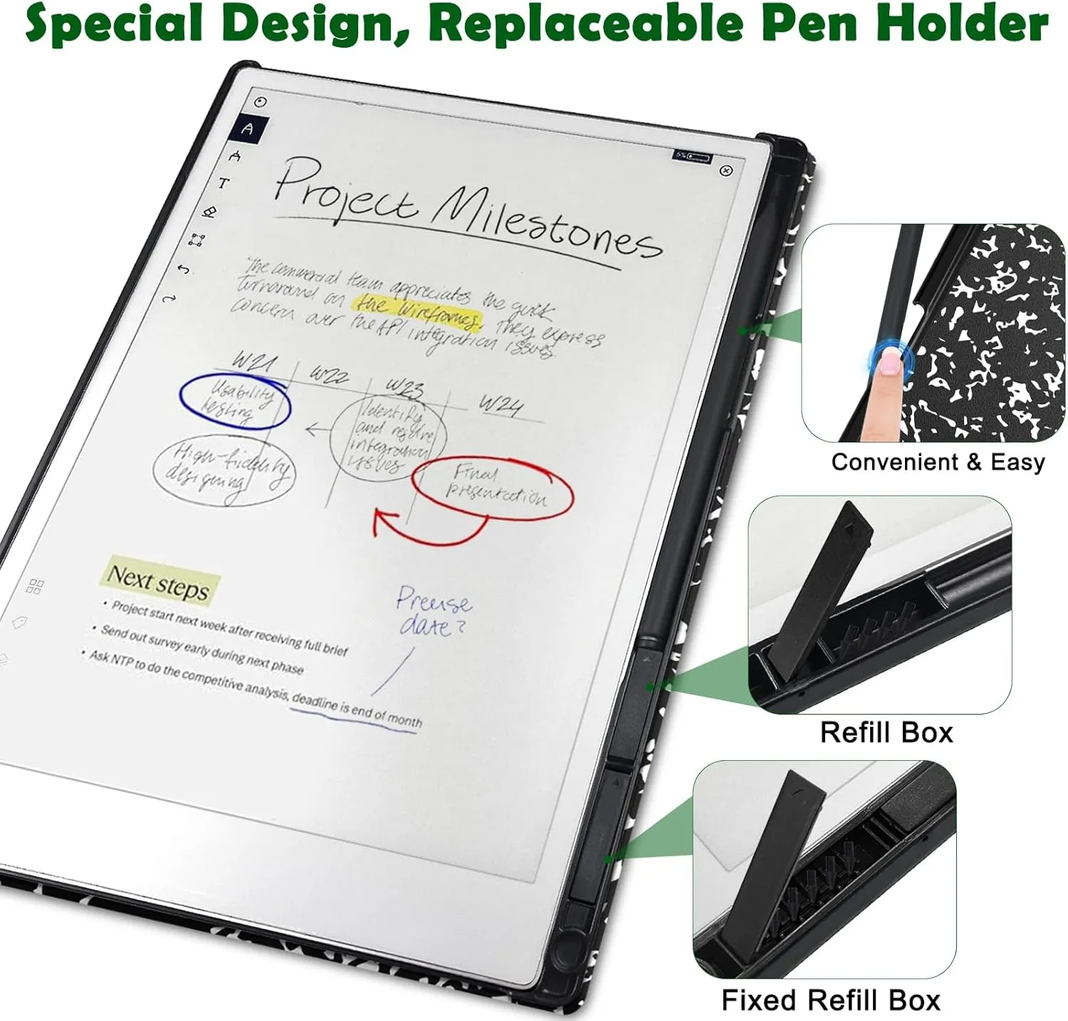 Case for Remarkable Paper Pro Tablet 11.8" (Released in 2024), Hard Back Shell Protective Book Folio Cover with Built-in Pen Holder, with Auto Sleep/Wake Function.
