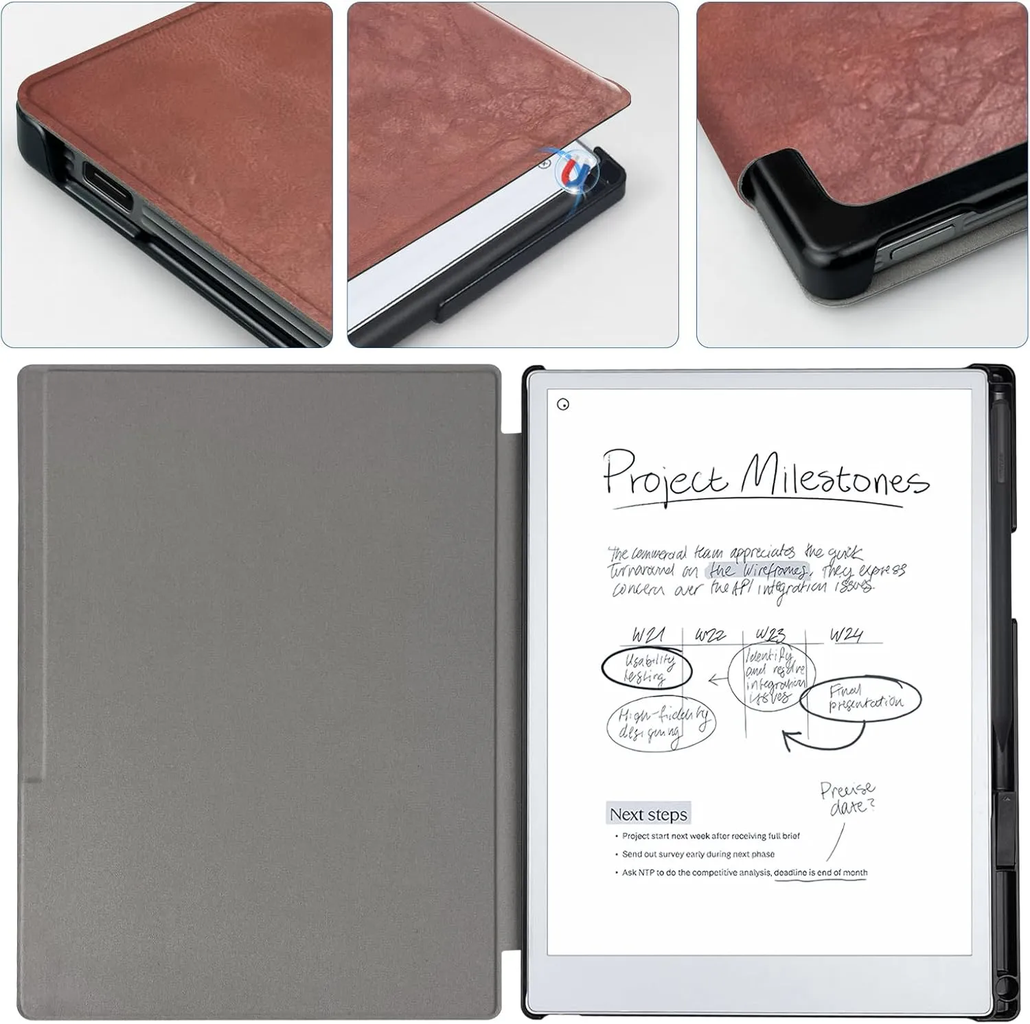 Case for Remarkable Paper Pro Tablet 11.8" (Released in 2024), Hard Back Shell Protective Book Folio Cover with Built-in Pen Holder, with Auto Sleep/Wake Function.