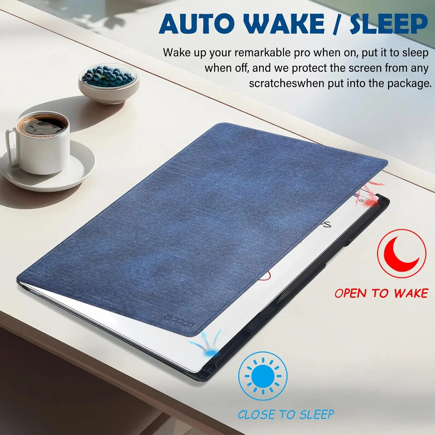 Case for Remarkable Paper Pro Tablet 11.8" (Released in 2024), Hard Back Shell Protective Book Folio Cover with Built-in Pen Holder, with Auto Sleep/Wake Function.