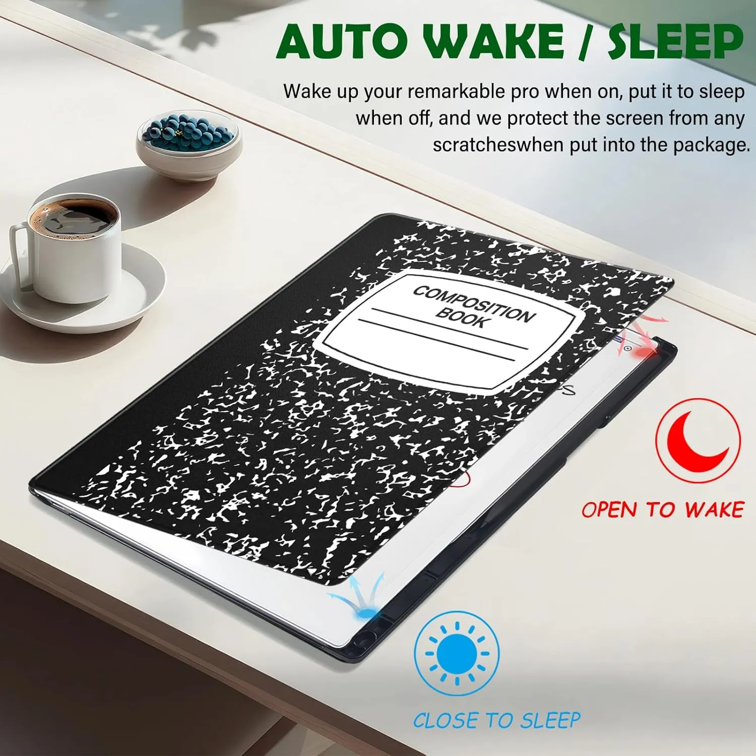 Case for Remarkable Paper Pro Tablet 11.8" (Released in 2024), Hard Back Shell Protective Book Folio Cover with Built-in Pen Holder, with Auto Sleep/Wake Function.