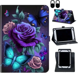 Case for TECLAST T40 Plus / T40 Pro 10.4 inch Android 11 Tablet,360 Degree Rotating Case Protective Cover,Blue Pink Roses Butterfly