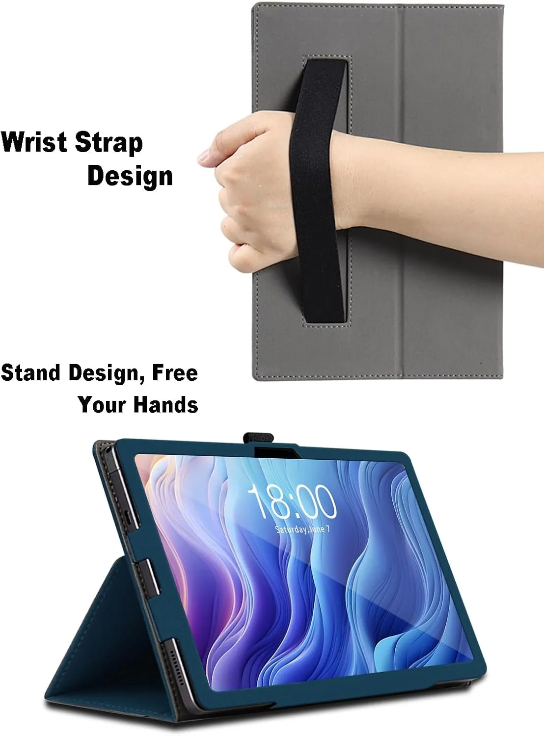 Case for Teclast T60, 12 inch, Teclast T60 Tablet Case, Folding Stand Protective Cover with Pencil Holder and Wrist Strap, Full Protection. (Blue)