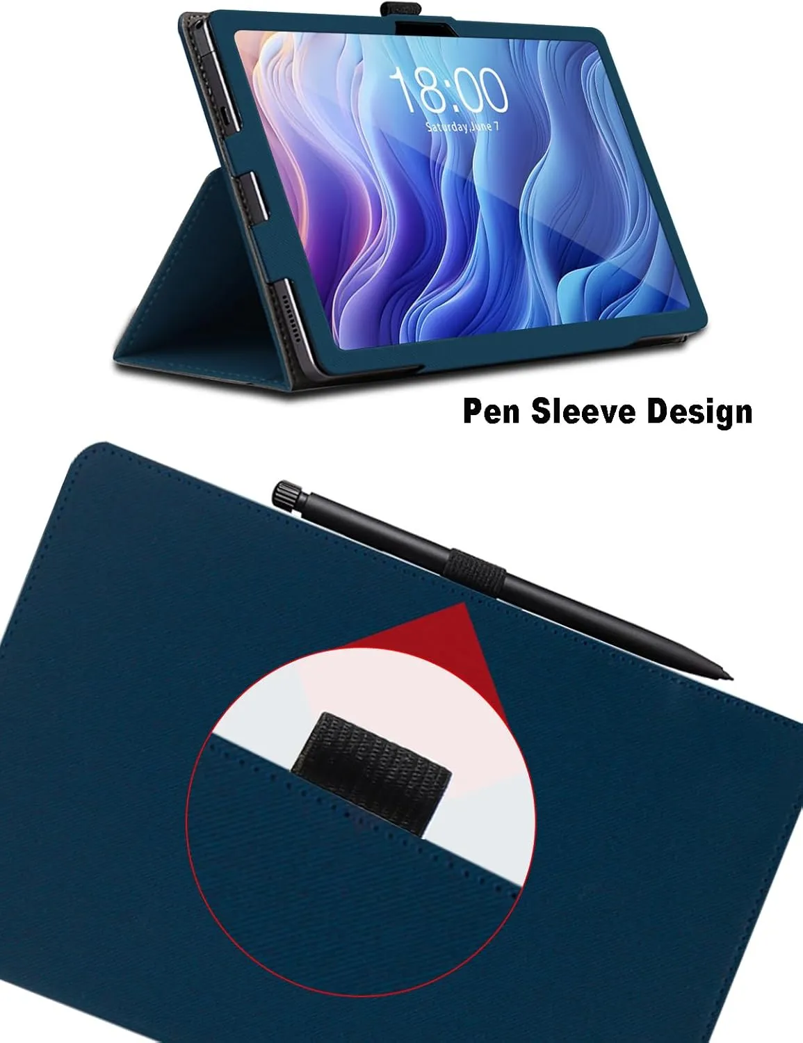 Case for Teclast T60, 12 inch, Teclast T60 Tablet Case, Folding Stand Protective Cover with Pencil Holder and Wrist Strap, Full Protection. (Blue)