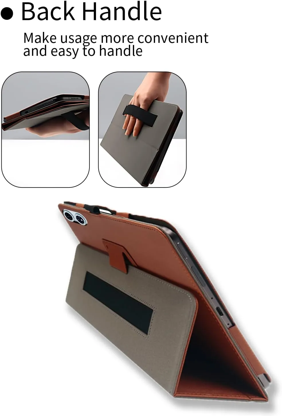 Case for TECLAST T60 Plus Tablet 12 inch Android 14 Tablets 2024 Upgraded Version,WUNIAK Premium Leather Business Folio Stand Cover with Hand Strap for Table,Brown.