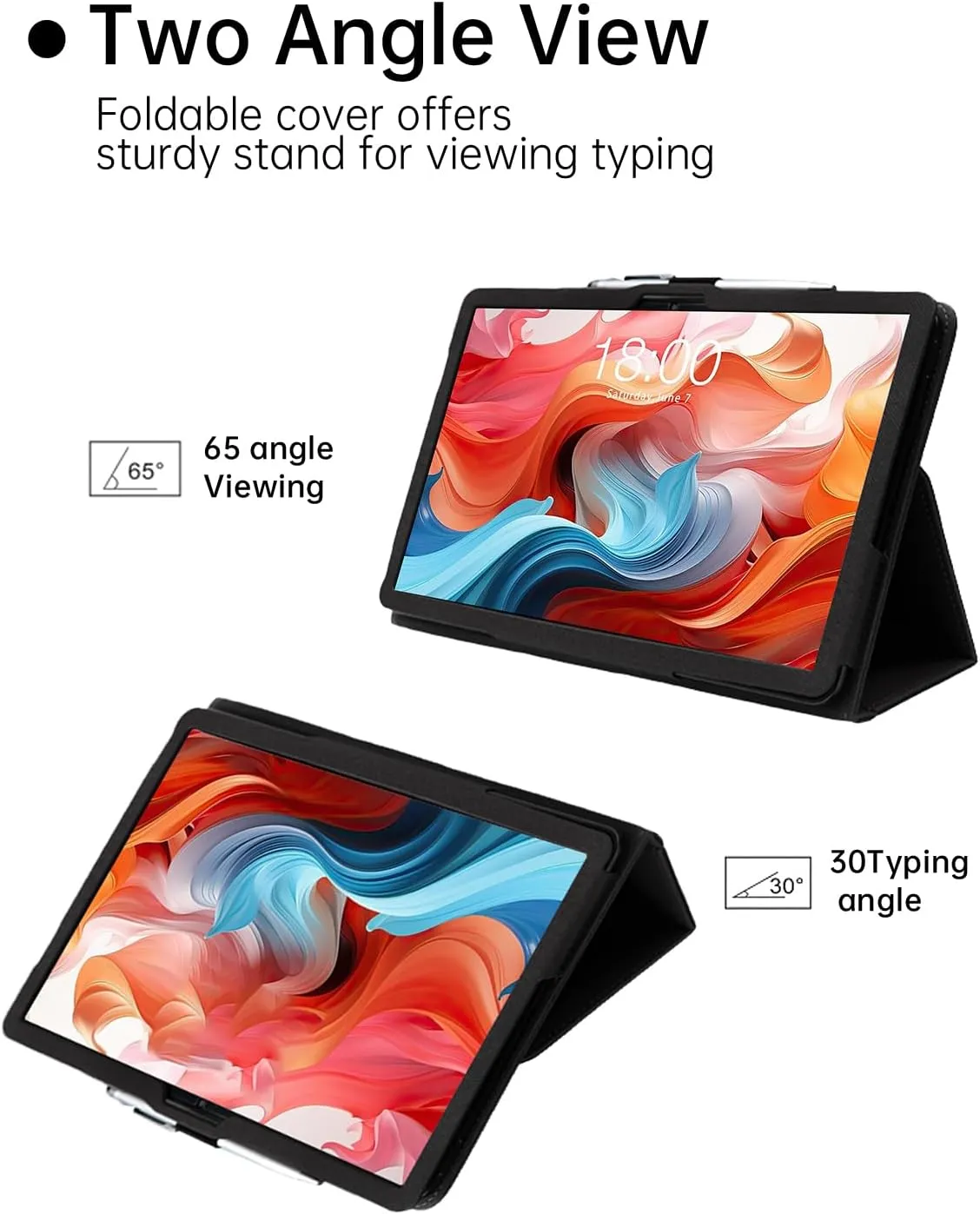 Case for Teclast T65 Max Android 14 Tablet 13 inch Tablet New，WUNIAK Premium Leather Business Folio Stand Cover for Teclast T65 Max with Hand Strap for Tablet,Black