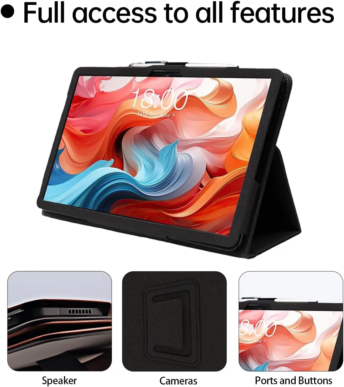 Case for Teclast T65 Max Android 14 Tablet 13 inch Tablet New，WUNIAK Premium Leather Business Folio Stand Cover for Teclast T65 Max with Hand Strap for Tablet,Black