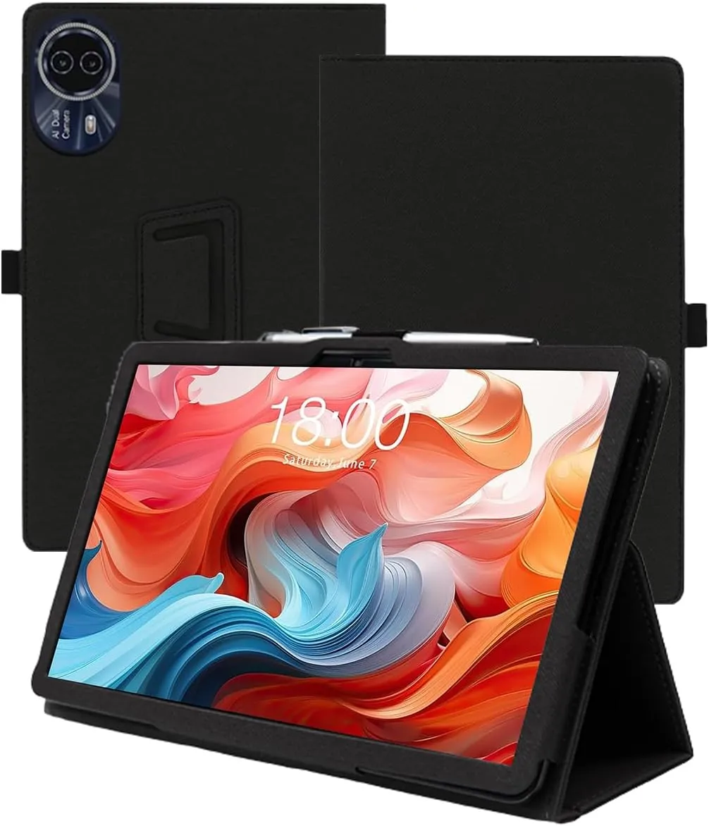 Case for Teclast T65 Max Android 14 Tablet 13 inch Tablet New，WUNIAK Premium Leather Business Folio Stand Cover for Teclast T65 Max with Hand Strap for Tablet,Black