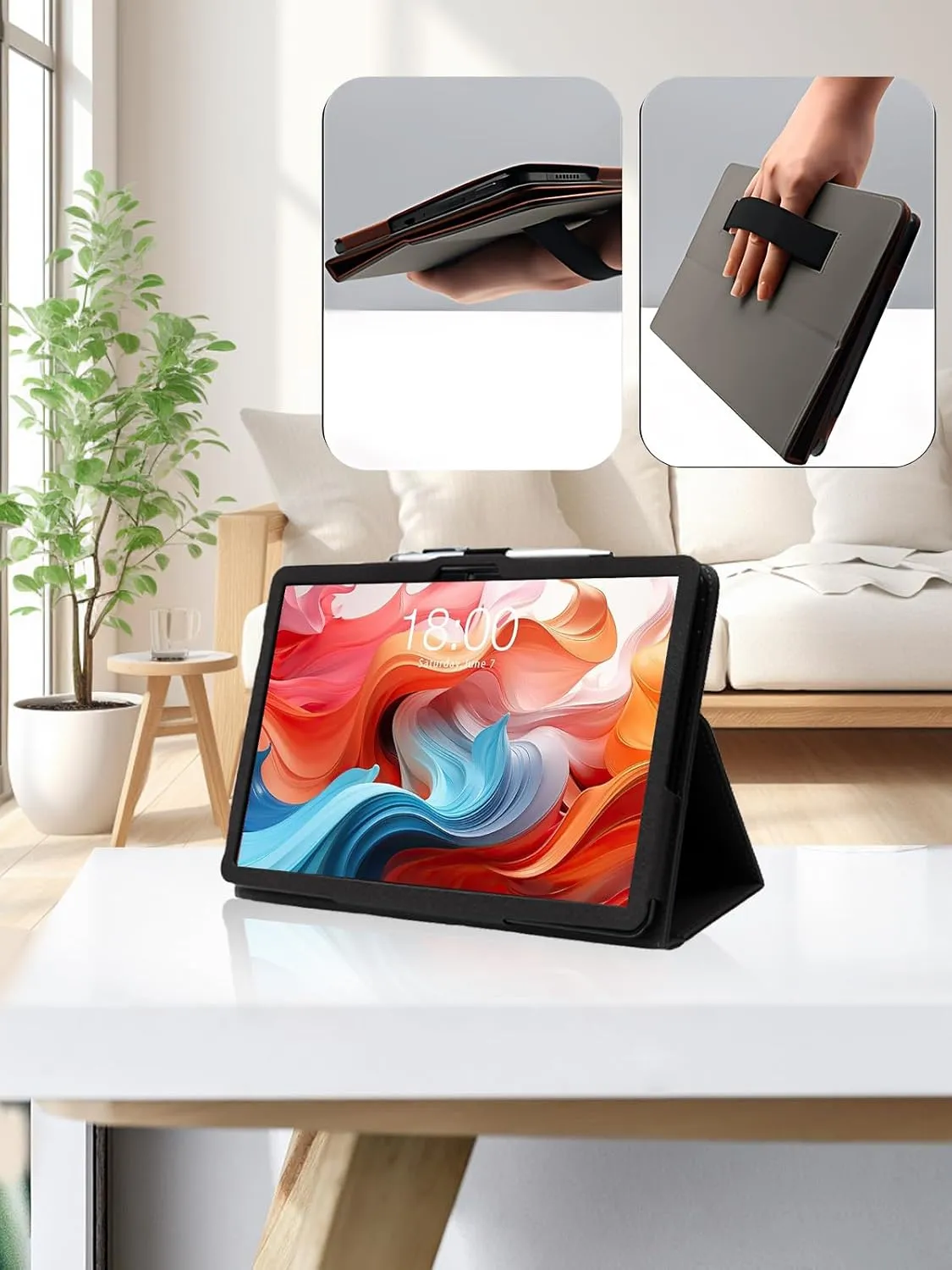 Case for TECLAST T65Max Tablet 13 Inch,Folding Stand Protective,BOVUGAC Case Cover with Pencil Holder,Wrist Strap,Full Protection,Premium PU,Scratch Resistant(Black)