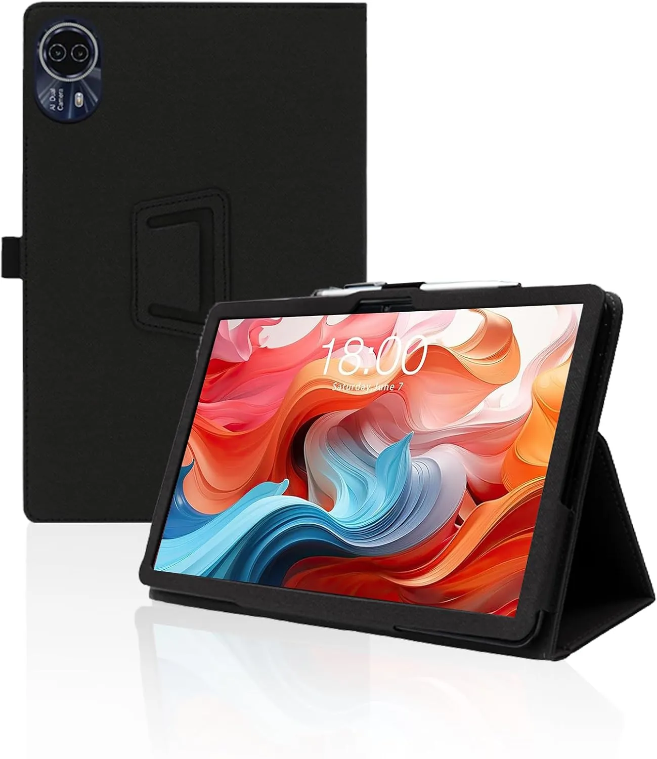 Case for TECLAST T65Max Tablet 13 Inch,Folding Stand Protective,BOVUGAC Case Cover with Pencil Holder,Wrist Strap,Full Protection,Premium PU,Scratch Resistant(Black)