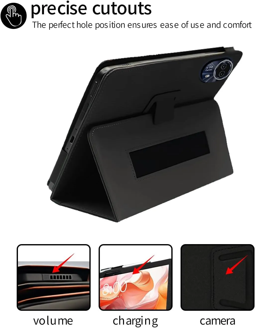 Case for TECLAST T65Max Tablet 13 Inch,Folding Stand Protective,BOVUGAC Case Cover with Pencil Holder,Wrist Strap,Full Protection,Premium PU,Scratch Resistant(Black)