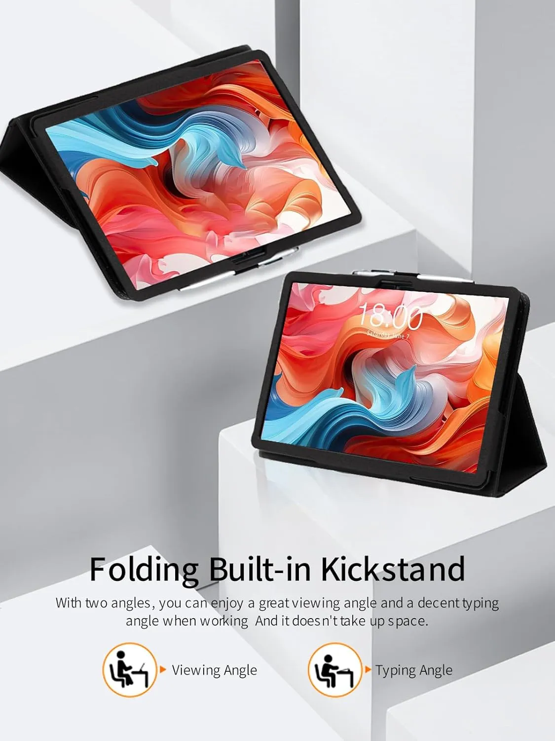 Case for TECLAST T65Max Tablet 13 Inch,Folding Stand Protective,BOVUGAC Case Cover with Pencil Holder,Wrist Strap,Full Protection,Premium PU,Scratch Resistant(Black)
