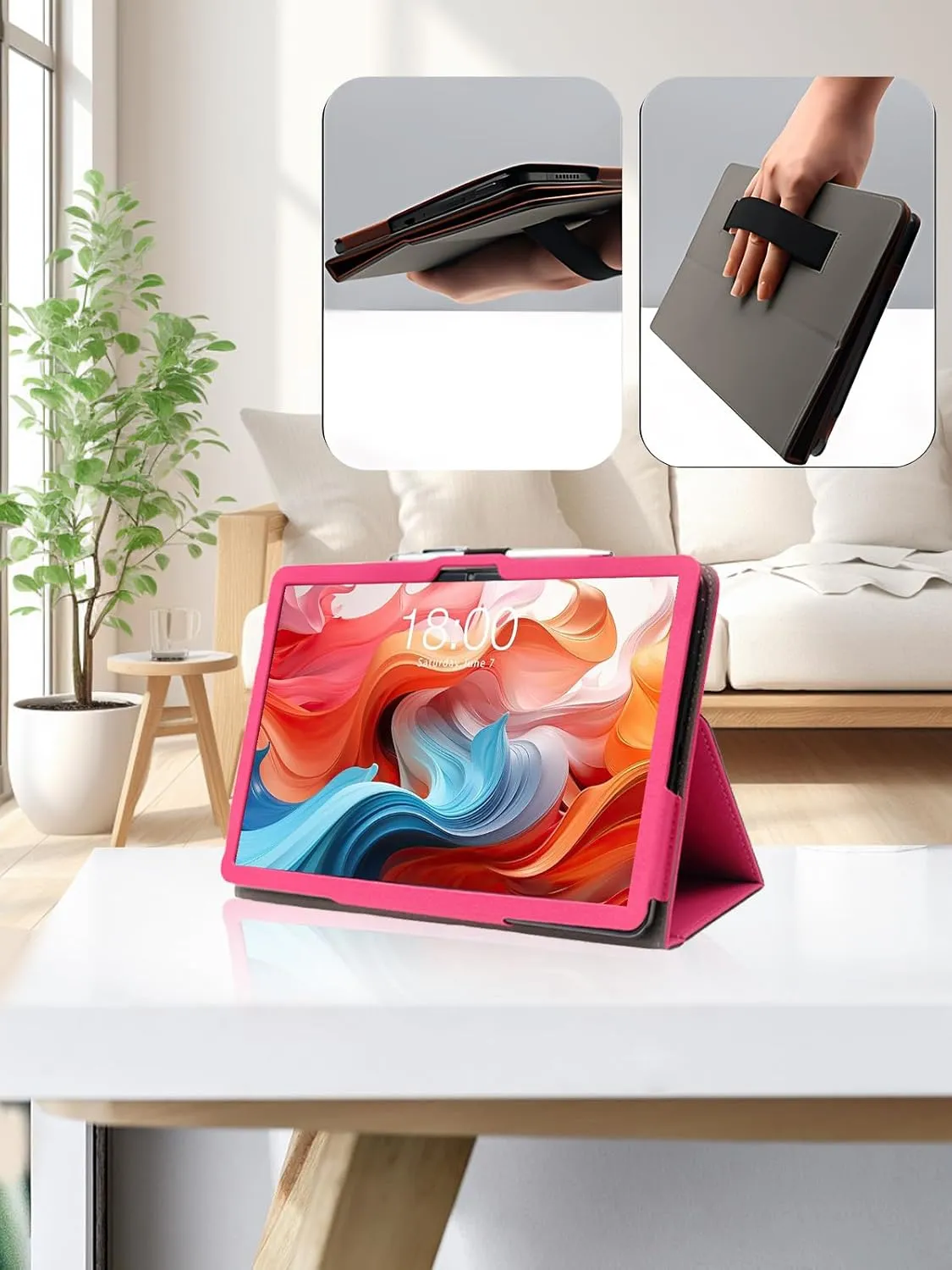 Case for TECLAST T65Max Tablet 13 Inch,Folding Stand Protective,BOVUGAC Case Cover with Pencil Holder,Wrist Strap,Full Protection,Premium PU,Scratch Resistant(Rose Red)