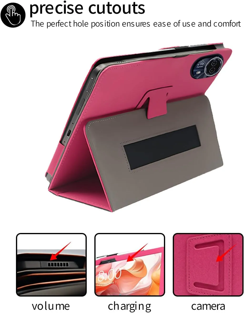 Case for TECLAST T65Max Tablet 13 Inch,Folding Stand Protective,BOVUGAC Case Cover with Pencil Holder,Wrist Strap,Full Protection,Premium PU,Scratch Resistant(Rose Red)