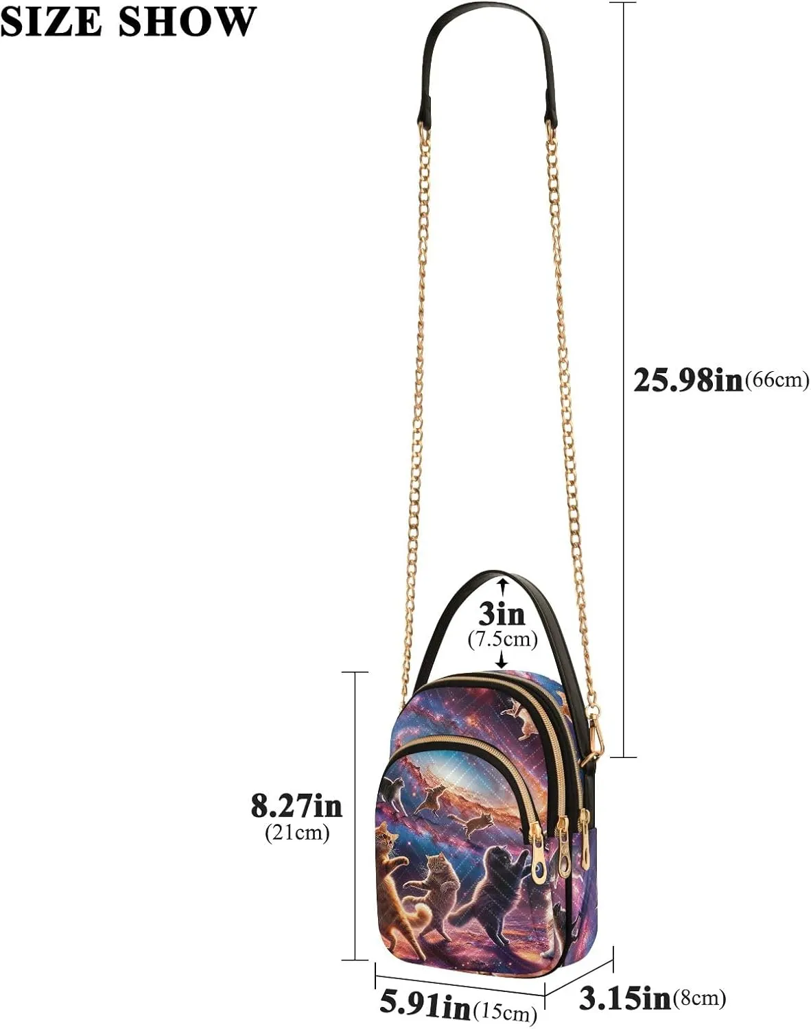 Cats Dancing on Galaxy Funny Quilted Shoulder Bags for Women Purse with Chain Strap