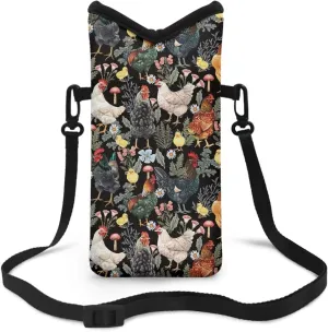 Cell Phone Crossbody Purse for Women Men Phone Case Phone Holster Bag Phone Sleeve with Strap Fits Most of Smartphone, Vintage Rooster Mushroom Flowers Print