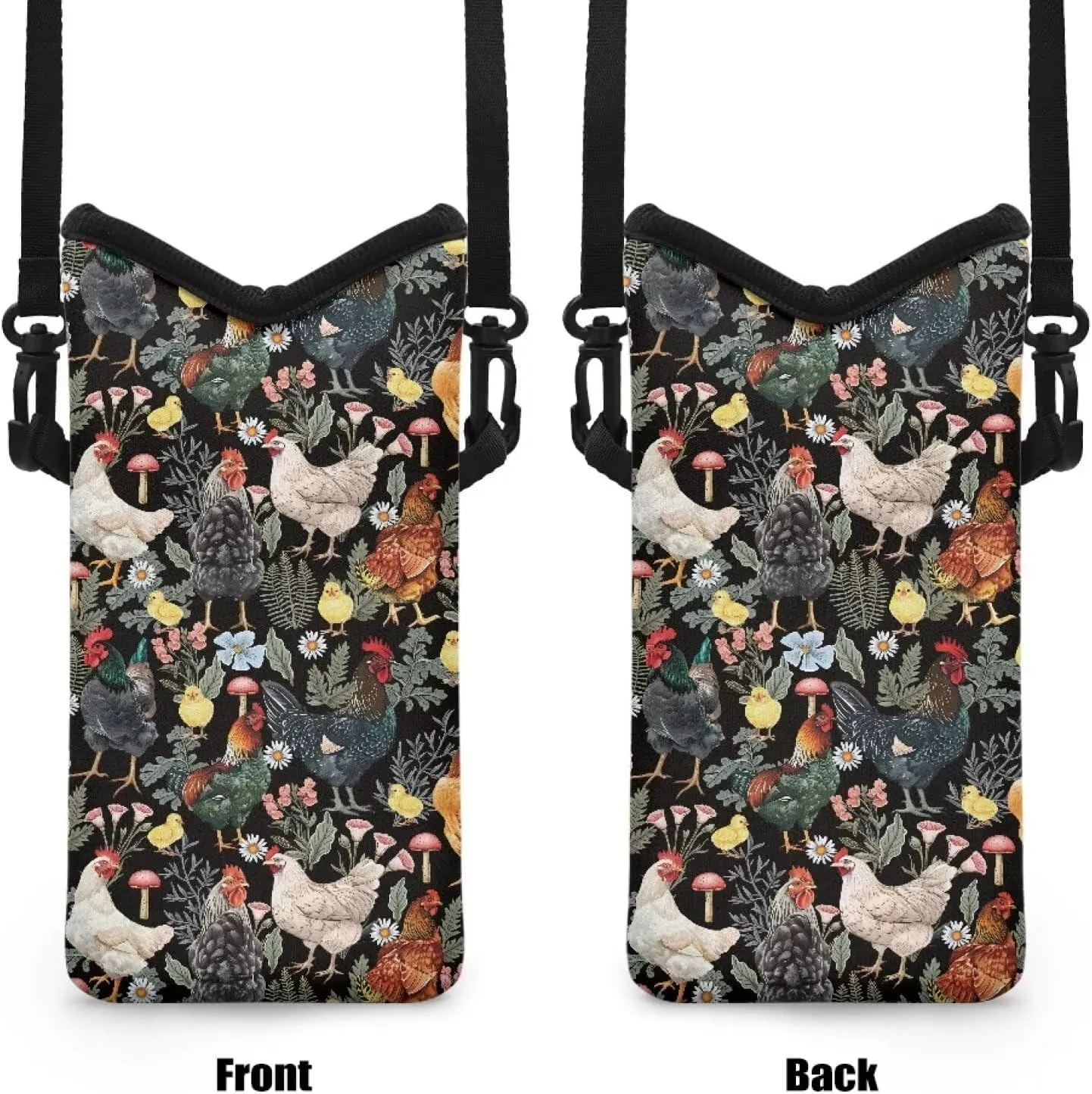 Cell Phone Crossbody Purse for Women Men Phone Case Phone Holster Bag Phone Sleeve with Strap Fits Most of Smartphone, Vintage Rooster Mushroom Flowers Print