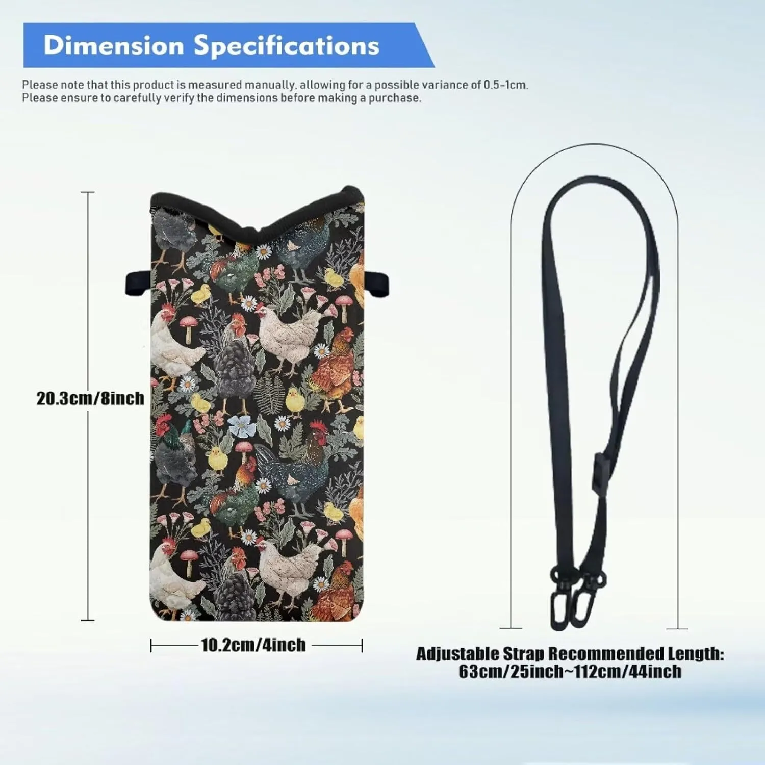 Cell Phone Crossbody Purse for Women Men Phone Case Phone Holster Bag Phone Sleeve with Strap Fits Most of Smartphone, Vintage Rooster Mushroom Flowers Print