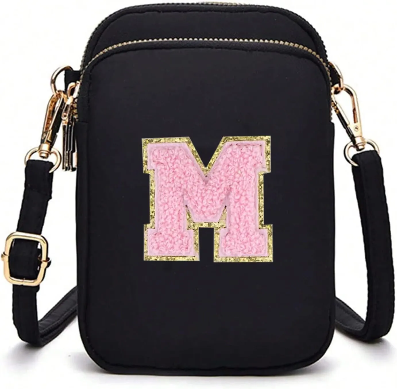 Cell Phone Purses with Crossbody Strap Letter Style, Nylon Small Crossbody Bags for Women Shoulder Bag-Black