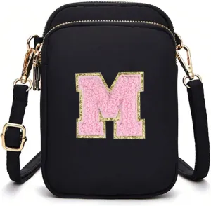Cell Phone Purses with Crossbody Strap Letter Style, Nylon Small Crossbody Bags for Women Shoulder Bag-Black