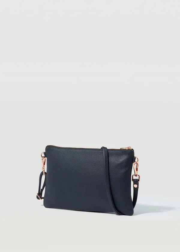 CHARLIE MIDDLETON Navy Nappa Dual Zip Crossbody Bag - Gold