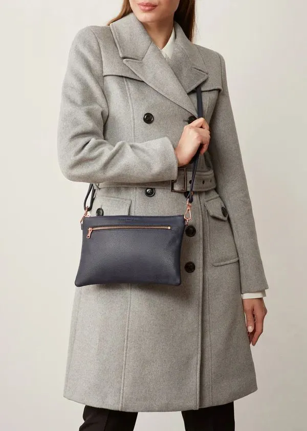 CHARLIE MIDDLETON Navy Nappa Dual Zip Crossbody Bag - Gold