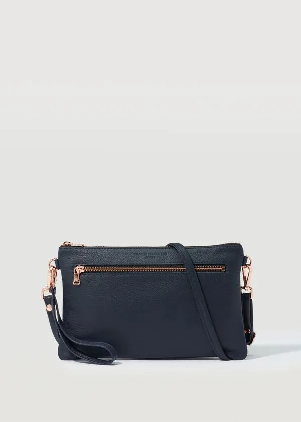 CHARLIE MIDDLETON Navy Nappa Dual Zip Crossbody Bag - Gold
