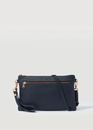 CHARLIE MIDDLETON Navy Nappa Dual Zip Crossbody Bag - Gold