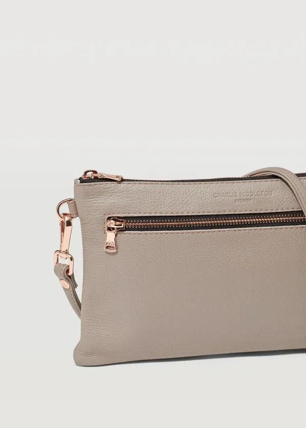 CHARLIE MIDDLETON Taupe Dual Zip Crossbody Bag - Rose