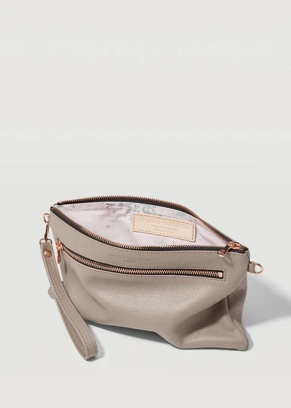 CHARLIE MIDDLETON Taupe Dual Zip Crossbody Bag - Rose