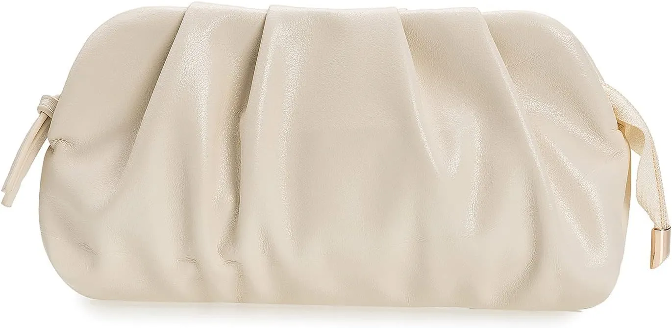 CHARMING TAILOR Chic Soft Vegan Leather Clutch Bag Dressy Pleated PU Evening Purse for Women