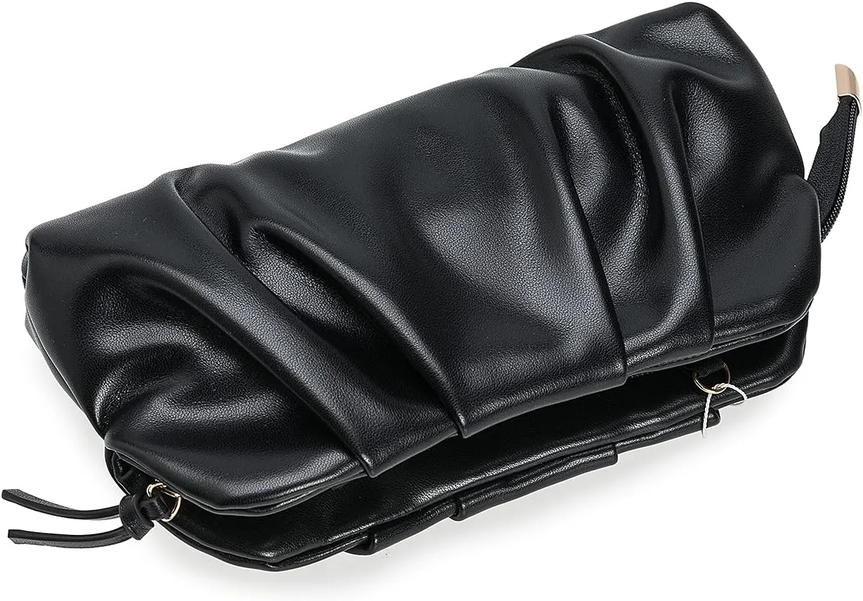 CHARMING TAILOR Chic Soft Vegan Leather Clutch Bag Dressy Pleated PU Evening Purse for Women