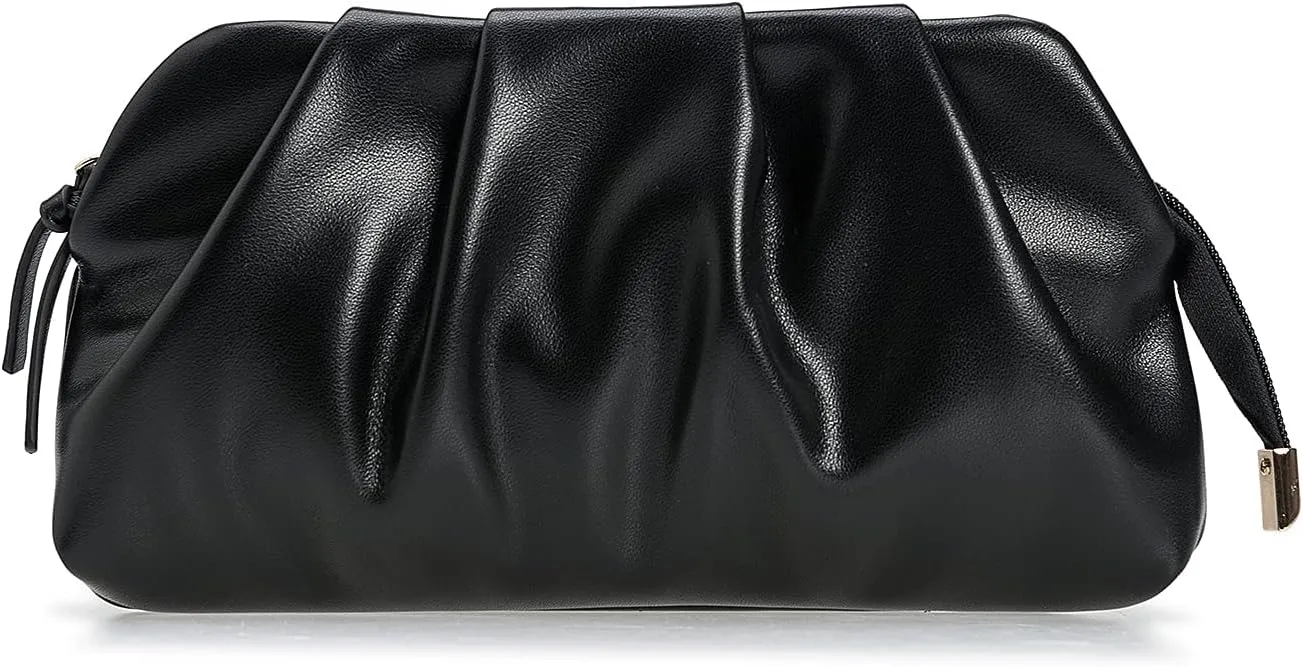 CHARMING TAILOR Chic Soft Vegan Leather Clutch Bag Dressy Pleated PU Evening Purse for Women