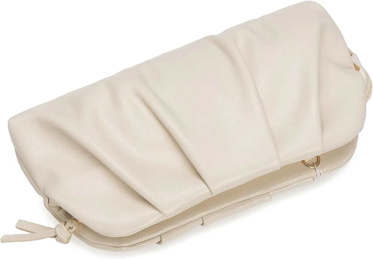 CHARMING TAILOR Chic Soft Vegan Leather Clutch Bag Dressy Pleated PU Evening Purse for Women
