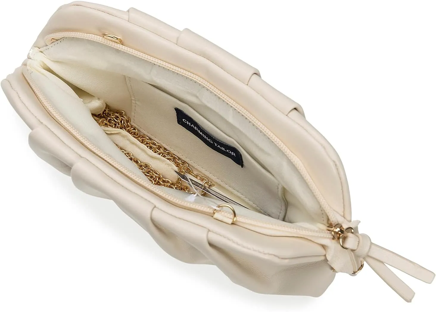 CHARMING TAILOR Chic Soft Vegan Leather Clutch Bag Dressy Pleated PU Evening Purse for Women