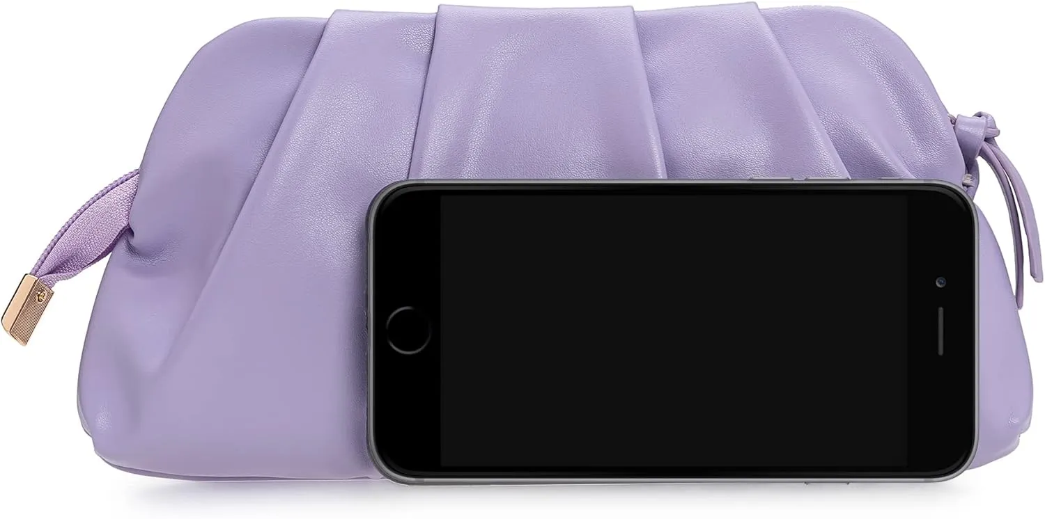 CHARMING TAILOR Chic Soft Vegan Leather Clutch Bag Dressy Pleated PU Evening Purse for Women