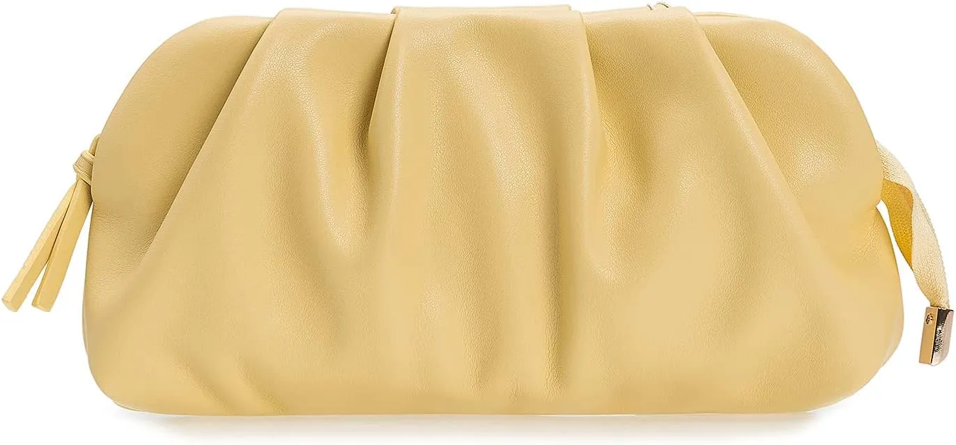 CHARMING TAILOR Chic Soft Vegan Leather Clutch Bag Dressy Pleated PU Evening Purse for Women