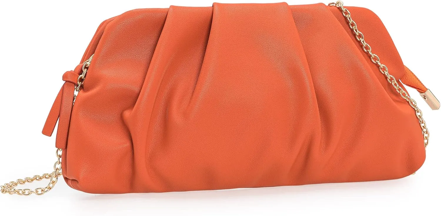 CHARMING TAILOR Chic Soft Vegan Leather Clutch Bag Dressy Pleated PU Evening Purse for Women