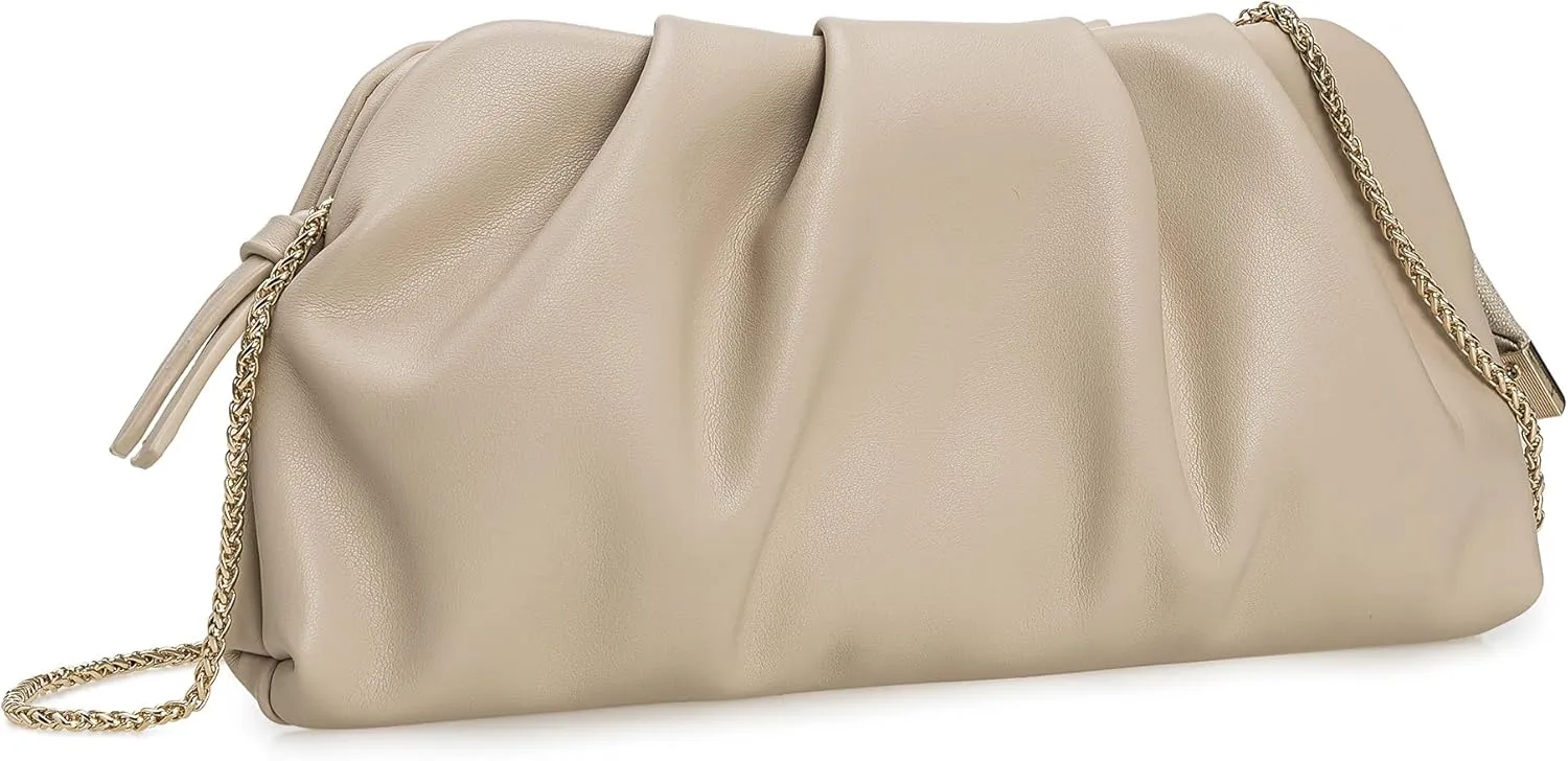 CHARMING TAILOR Chic Soft Vegan Leather Clutch Bag Dressy Pleated PU Evening Purse for Women