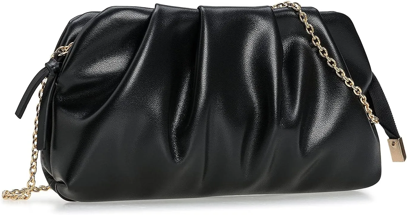CHARMING TAILOR Chic Soft Vegan Leather Clutch Bag Dressy Pleated PU Evening Purse for Women