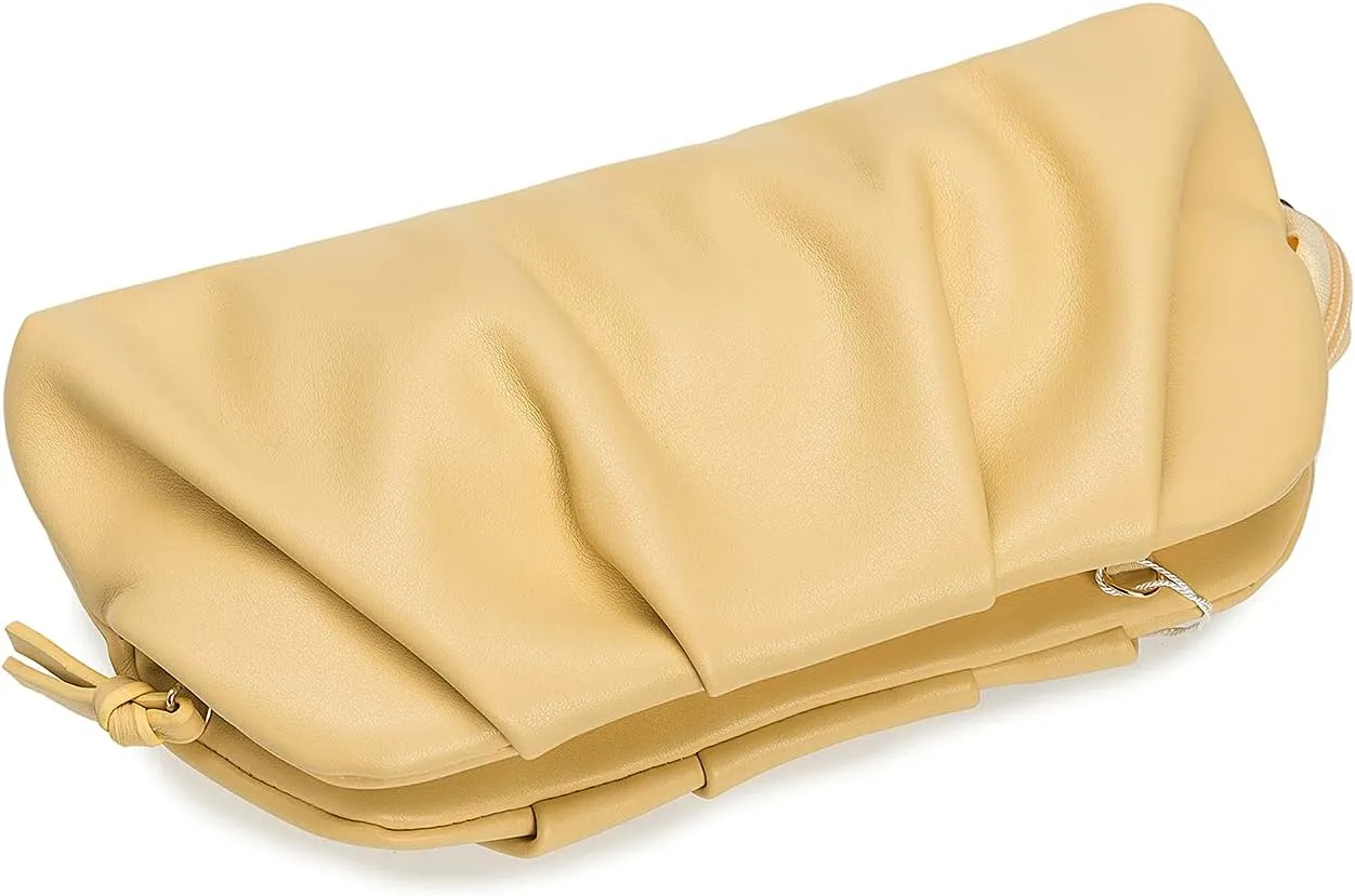 CHARMING TAILOR Chic Soft Vegan Leather Clutch Bag Dressy Pleated PU Evening Purse for Women