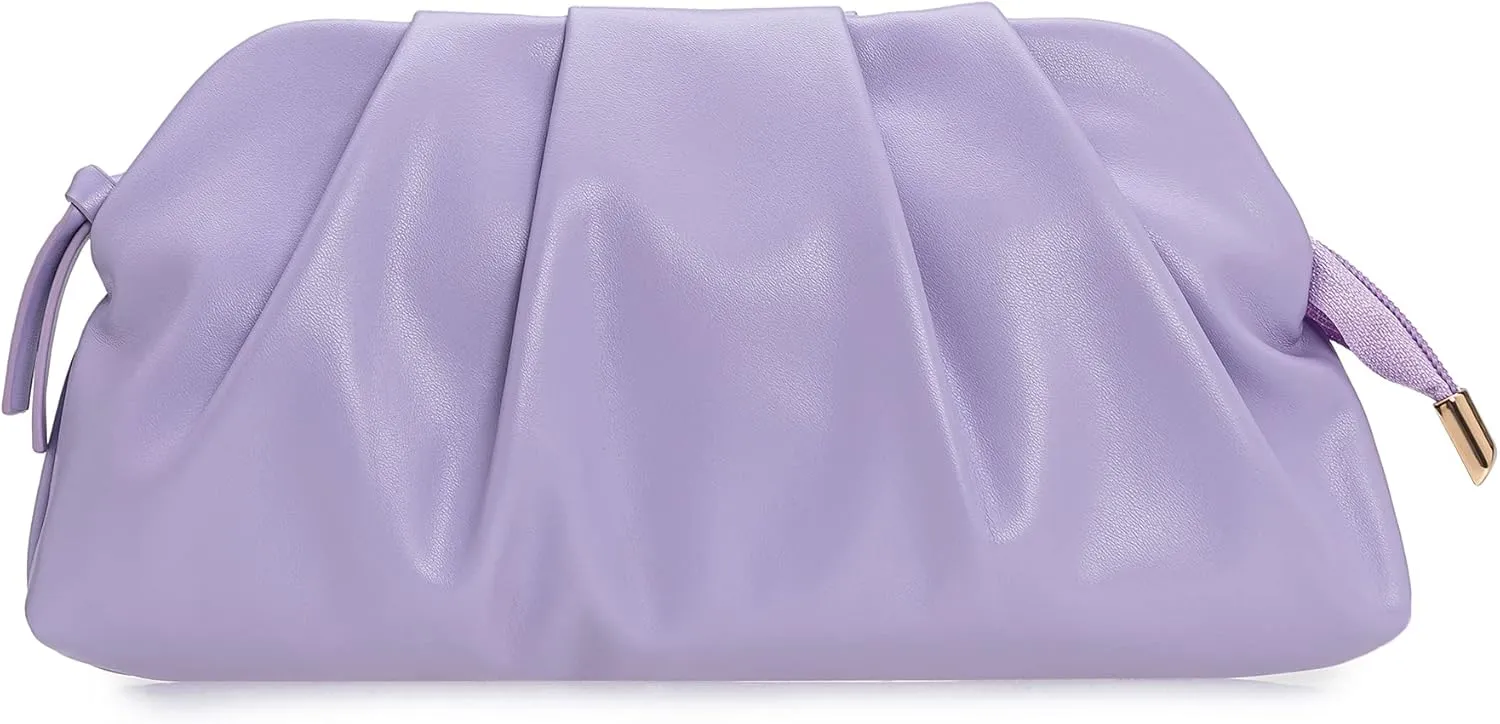 CHARMING TAILOR Chic Soft Vegan Leather Clutch Bag Dressy Pleated PU Evening Purse for Women