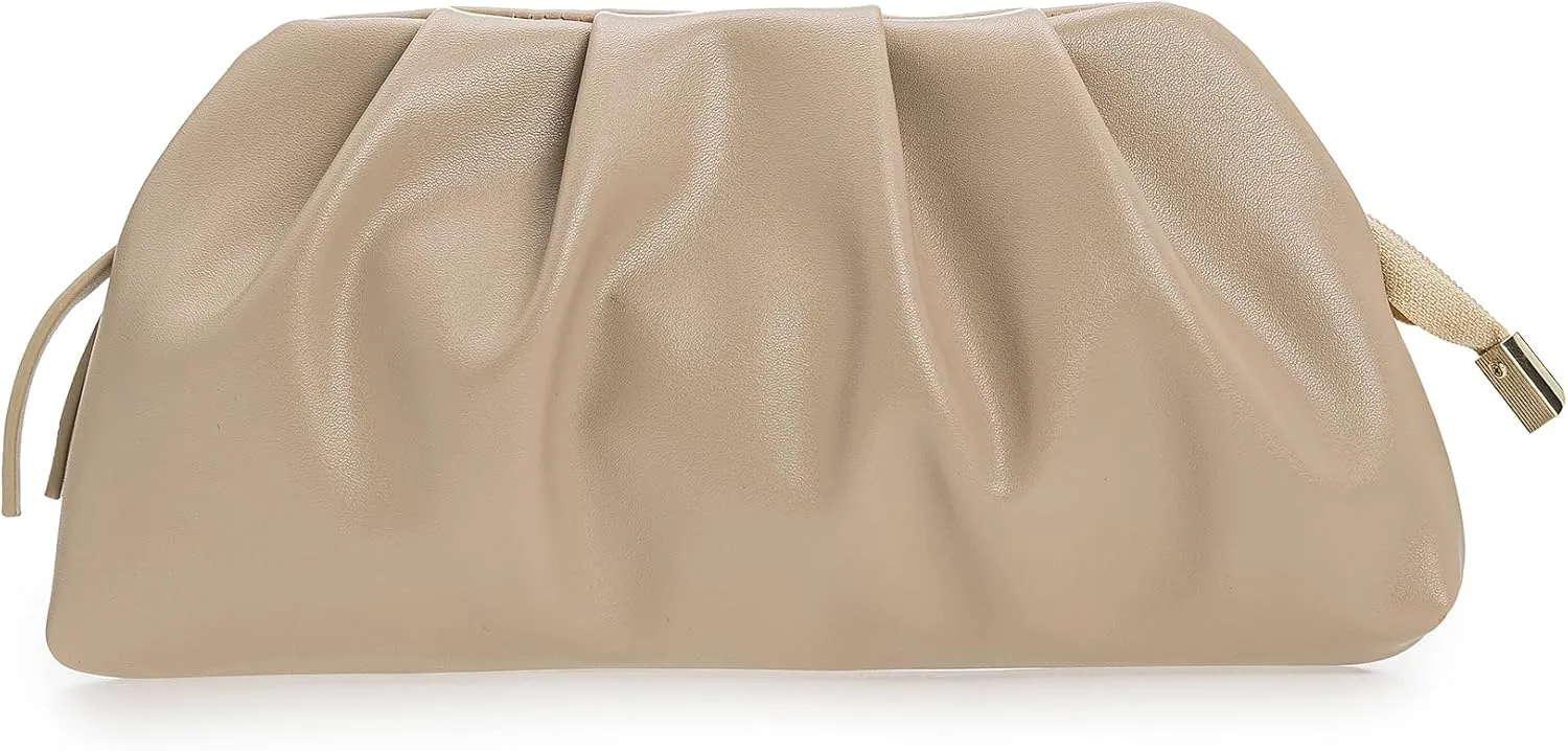 CHARMING TAILOR Chic Soft Vegan Leather Clutch Bag Dressy Pleated PU Evening Purse for Women