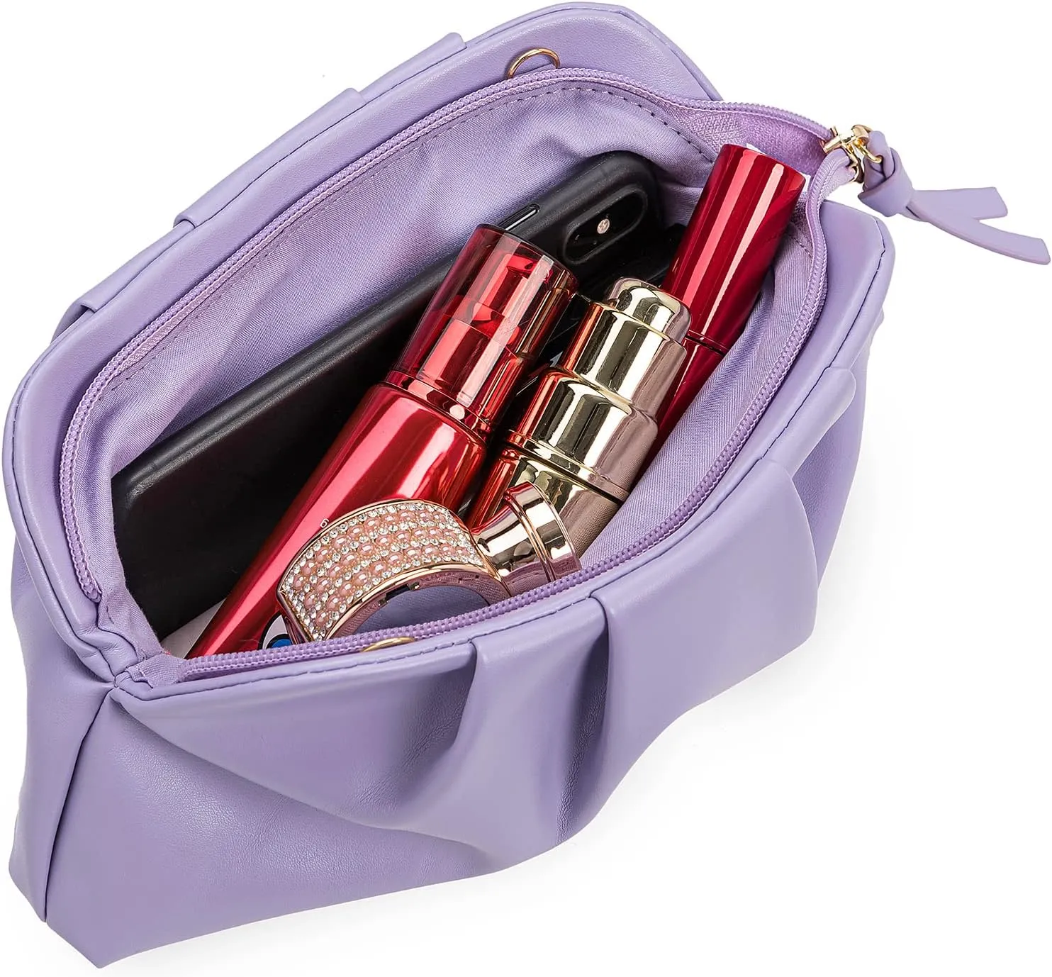 CHARMING TAILOR Chic Soft Vegan Leather Clutch Bag Dressy Pleated PU Evening Purse for Women