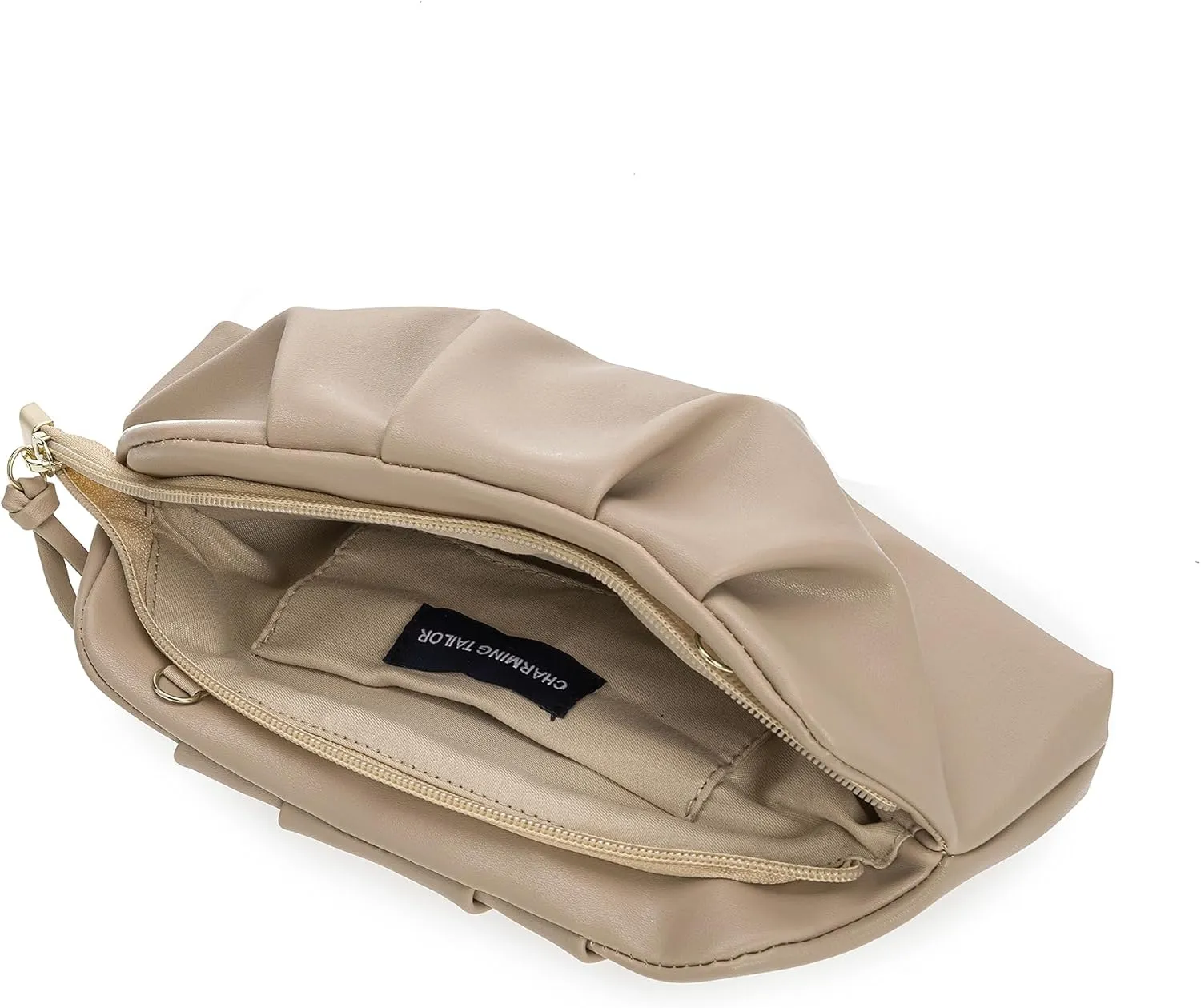 CHARMING TAILOR Chic Soft Vegan Leather Clutch Bag Dressy Pleated PU Evening Purse for Women