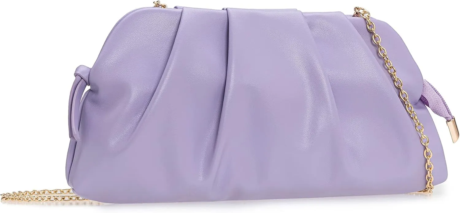 CHARMING TAILOR Chic Soft Vegan Leather Clutch Bag Dressy Pleated PU Evening Purse for Women