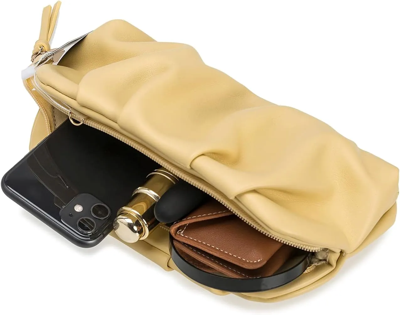 CHARMING TAILOR Chic Soft Vegan Leather Clutch Bag Dressy Pleated PU Evening Purse for Women